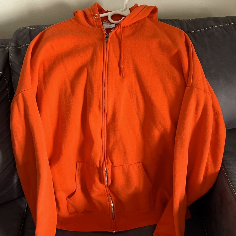 Bright Orange Zip-Up Hoodie in used condition